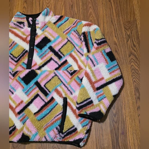 Hurley Women’s XXL Pink Spring Geo Plush Fleece Snap Pullover Long Sleeve C1 - Picture 2 of 11